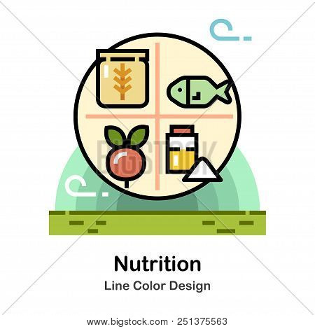Fish And Vegetables With Ingredient Line Color Icon