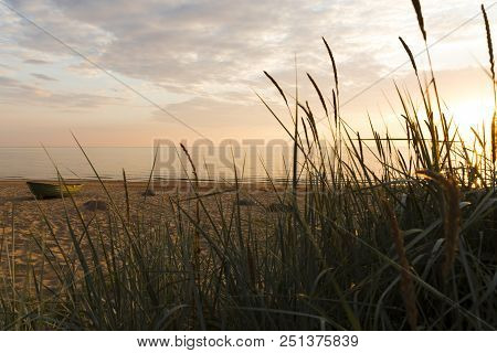 Sunset At The Baltic Sea Beach. Nautral Light