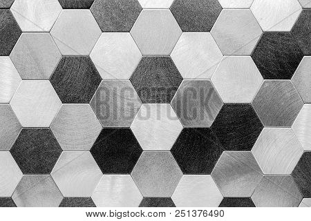 Abstract Silver Metal Background. Geometric Hexagons. Different Color