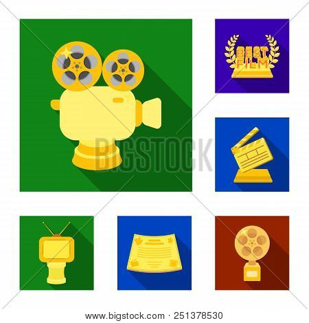 Film Awards And Prizes Flat Icons In Set Collection For Design. The World Film Academy Vector Symbol