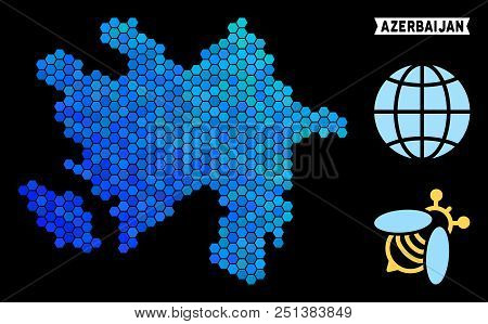 Hexagon Blue Azerbaijan Map. Geographic Map In Blue Color Variations On A Black Background. Vector C