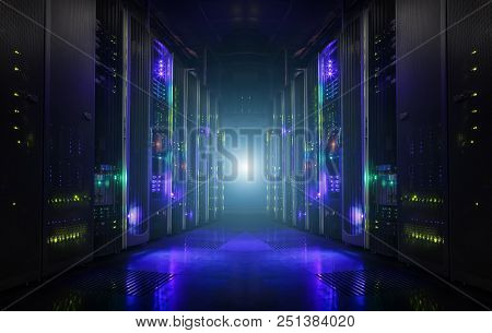 Dark Server Room Data Center Storage Interior