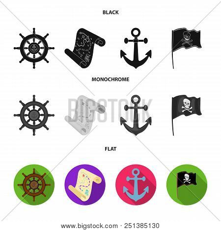 Pirate, Bandit, Rudder, Flag .pirates Set Collection Icons In Black, Flat, Monochrome Style Vector S