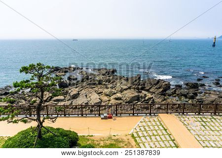 Rock Beach On Haeundae Dongbaekseom Island , Busan South Korea.