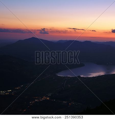 Sunrise View From Mount Stanserhorn, Switzerland. Mount Rigi And Lake Lucerne.