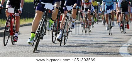Professional Road Cycling Race With Many Athletes