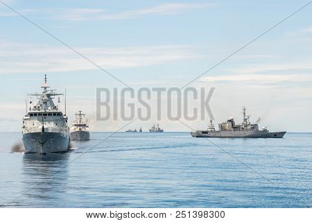 Padang, Indonesia - April 16, 2016 : Kd Kelantan, Kedah-class Offshore Patrol Vessel Of Royal Malays
