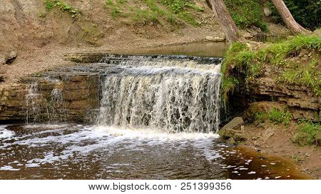 Small Waterfall On Sablinka River In Leningrad Region, Russia.