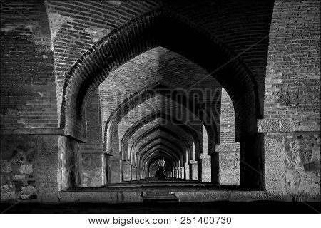 Iran, Isfahan Province, Esfahan, Khajoo Bridge, Khaju. Heritage Of Ancient Persia. Black And White I