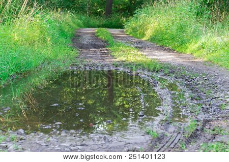Bad Road And Mud, Off-road, A Bad Dirt Road In The Forest, A Swamp And Pits On The Road