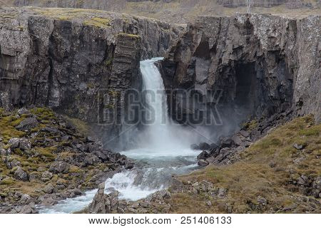Waterfall In Berufjardara River In East Iceland