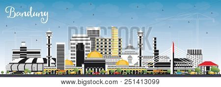 Bandung Indonesia City Skyline with Gray Buildings and Blue Sky. Business Travel and Tourism Concept with Historic Architecture. Bandung Cityscape with Landmarks.