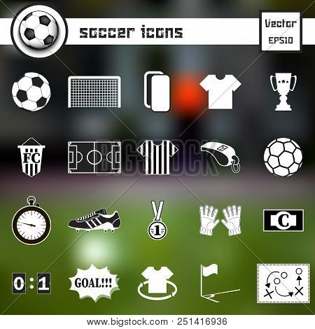 Soccer Icons On Isolated Background. Football Icons Set. Vector Illustration