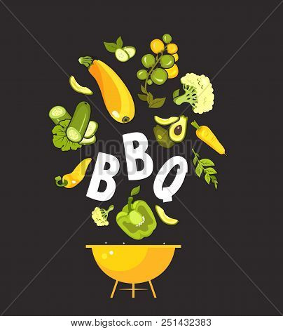 Vector Illustration Vertical Booklet Menu Barbecue, Bbq For Cafe Special Vegetarian Food And Healthy