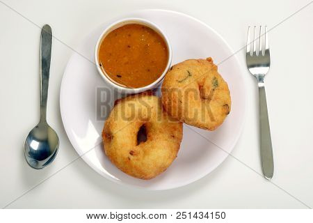 Top View Of Sambar-vada, A Popular South-indian Food
