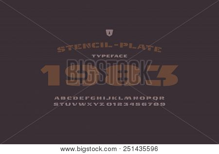 Stencil-plate Extended Sans Serif Font. Letters And Numbers For Logo And T-shirt Design. Color Print