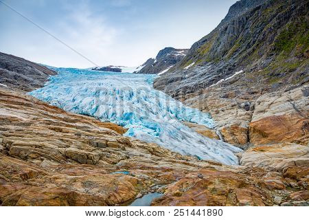 The Blue Svartisen Glacier In North Norway