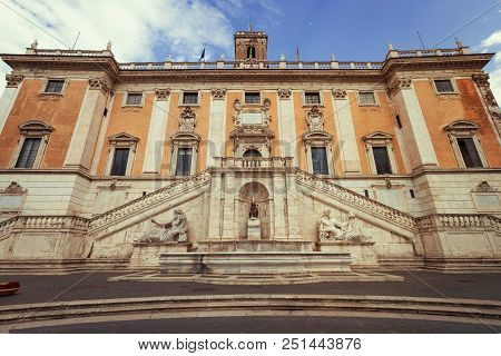 Architectural Detail In Piazza Del Campidoglio, Rome, Italy, Europe