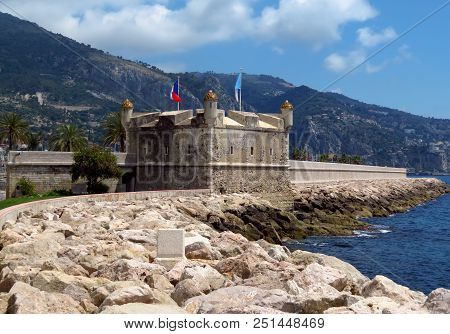 Medieval Citadel At Menton. Now It Is Jean Cocteau Museum. Menton Is A Small Seaside Town On The Fre