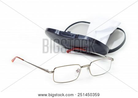 Men's Eyeglasses Against Of Spectacle-case At Selective Focus