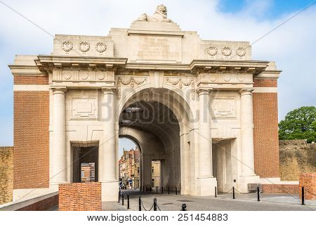 Ypres,belgium - May 20,2018 - View At The Menin Gate Memorial In Ypres. Ypres Is A Belgian Municipal