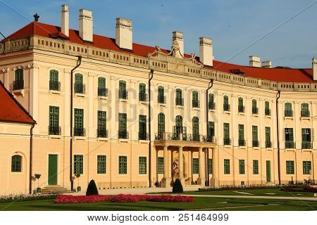Fertod, Hungary - Esterhaza Palace, Rococo Style Landmark In Sunset Light.
