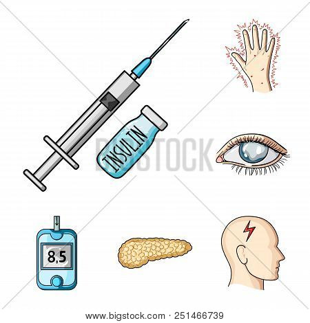 Diabetes Cartoon Icons In Set Collection For Design. Treatment Of Diabetes Vector Symbol Stock  Illu