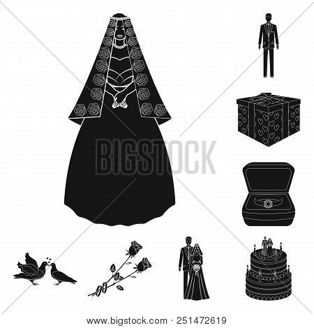Wedding And Attributes Black Icons In Set Collection For Design.newlyweds And Accessories Vector Sym