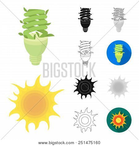 Bio And Ecology Cartoon, Black, Flat, Monochrome, Outline Icons In Set Collection For Design. An Eco