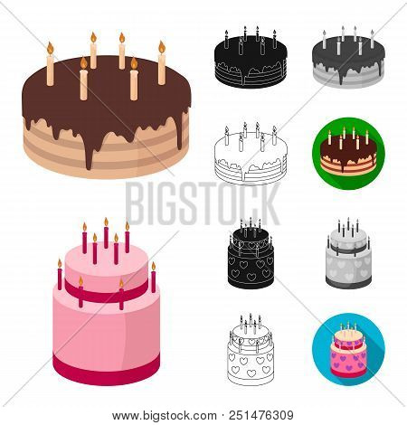 Cake And Dessert Cartoon, Black, Flat, Monochrome, Outline Icons In Set Collection For Design. Holid