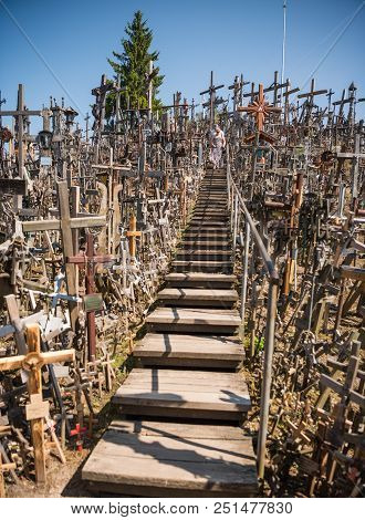 Siauliai, Lithuania - July 22, 2018: Hill Of Crosses Is A Unique Monument Of History And Religious F