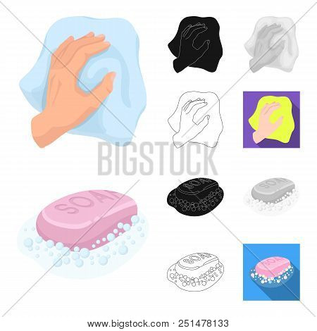 Cleaning And Maid Cartoon, Black, Flat, Monochrome, Outline Icons In Set Collection For Design. Equi