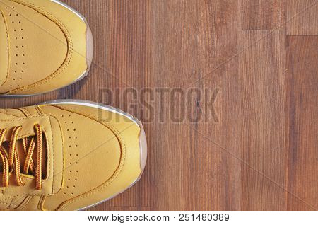 Kiev, Ukraine - May 30, 2018: Reebok Front Of Brown Sneakers, Top View