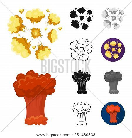 Different Explosions Cartoon, Black, Flat, Monochrome, Outline Icons In Set Collection For Design.fl