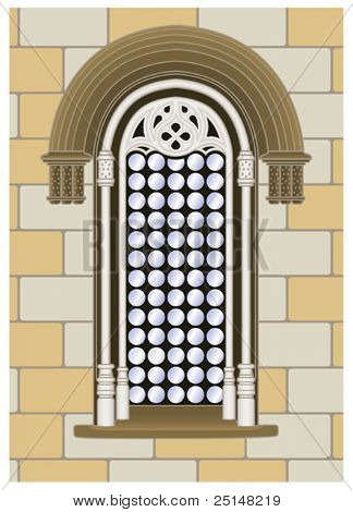 Italian gothic-renaissance window on a wall background
