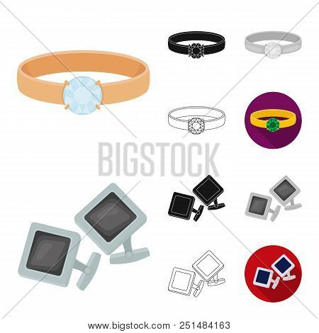 Jewelry And Accessories Cartoon, Black, Flat, Monochrome, Outline Icons In Set Collection For Design