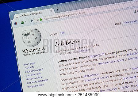 Ryazan, Russia - July 09, 2018: Page On Wikipedia About Jeff Bezos