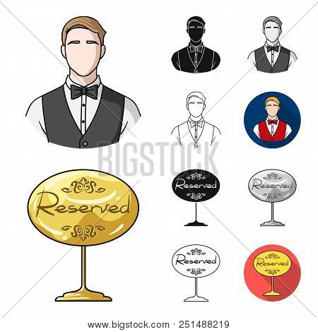 Restaurant And Bar Cartoon, Black, Flat, Monochrome, Outline Icons In Set Collection For Design. Ple