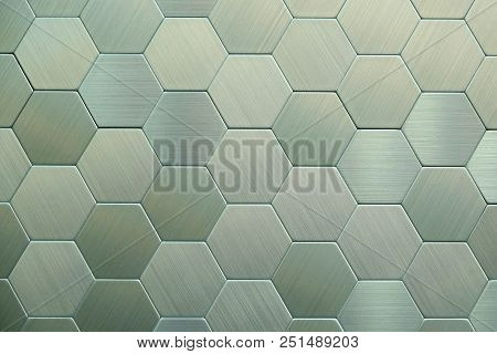Abstract Silver Metal Background. Geometric Hexagons. Different Color