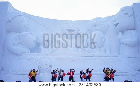 Ice Sculptures On The Pedestrian Street