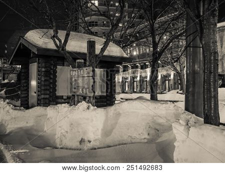 Sapporo, Japan - Feb 4, 2015. Night Scene Of Sapporo, Japan. Sapporo Is The Capital Of The Mountaino