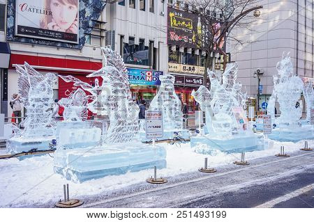 Ice Sculptures On The Pedestrian Street