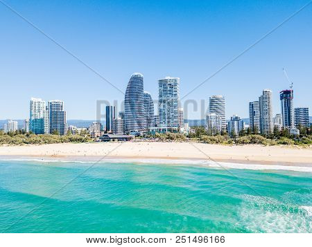 Broadbeach On A Perfect Blue Water Day From An Aerial View On The Gold Coast