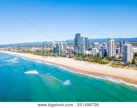 Broadbeach On A Perfect Blue Water Day From An Aerial View On The Gold Coast