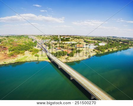 Aerial View Of The Helio Serejo Bridge On The Borders Between Ms And Sp States.