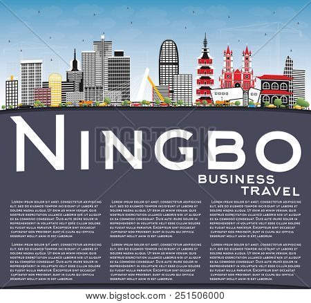 Ningbo China City Skyline with Color Buildings, Blue Sky and Copy Space. Business Travel and Tourism Concept with Historic Architecture. Ningbo Cityscape with Landmarks.