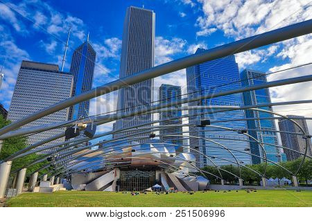 Chicago, Illinois, Usa - June 23, 2018 - Jay Pritzker Pavilion In Millennium Park Locaked In Downtow