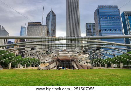Chicago, Illinois, Usa - June 23, 2018 - Jay Pritzker Pavilion In Millennium Park Locaked In Downtow