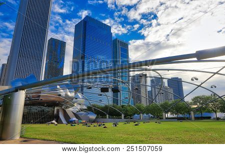 Chicago, Illinois, Usa - June 23, 2018 - Jay Pritzker Pavilion In Millennium Park Locaked In Downtow