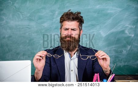You Should Choose Proper Eyeglasses To Keep Good Vision. Eyes Care And Health. Teacher Bearded With 